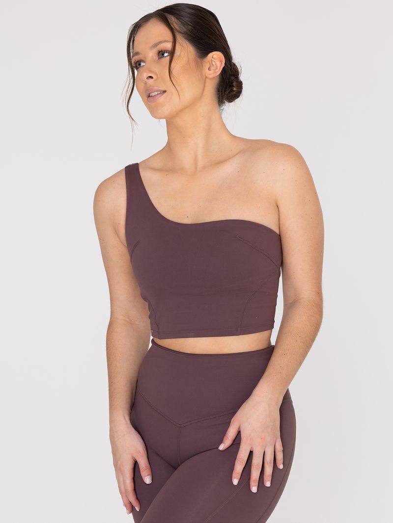 Bra-Para-Mujer-Deportivo-Asymmetric-Crop-Top-Marron-Bsoul