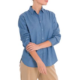 BLUSA MANGA LARGA PARA MUJER ALGODÓN ORGÁNICO MAKALU AZUL ROCKFORD
