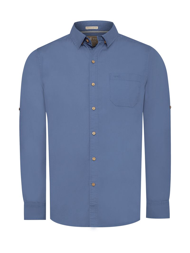 Camisa-Manga-Larga-Para-Hombre-Algodon-Organico-Galiton-Azul-Rockford