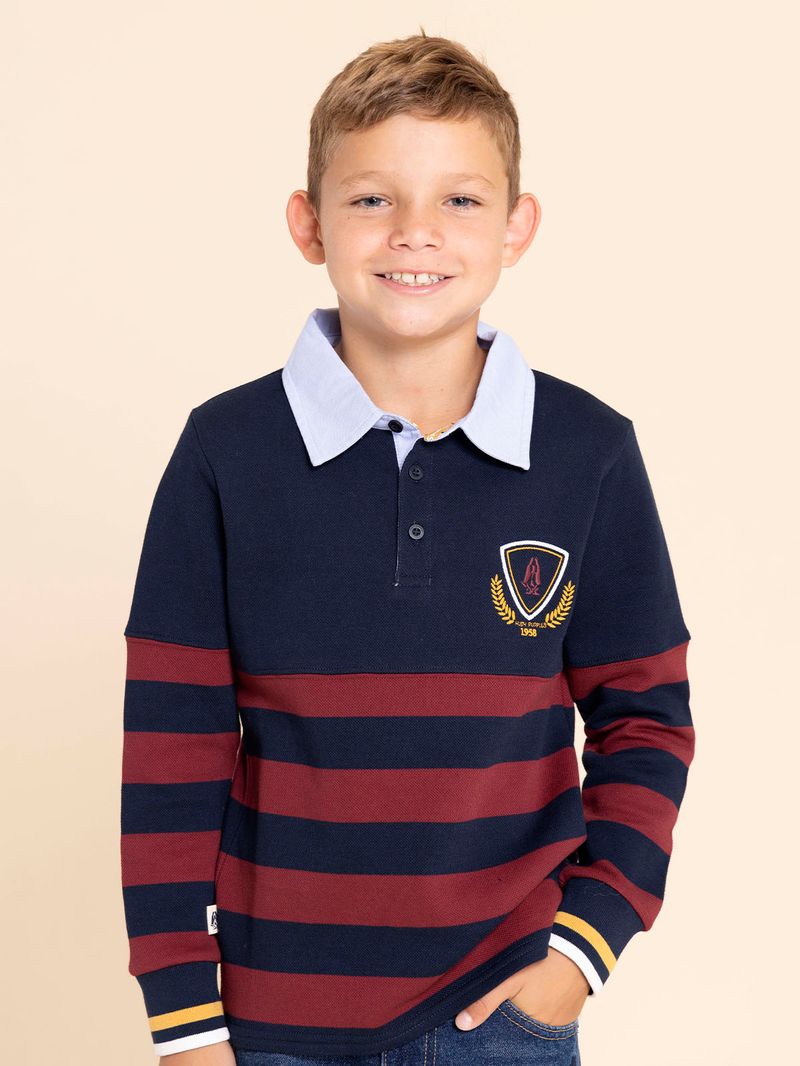 Polo-Manga-Larga-Para-Niño-Algodon-Chester-Navy-Hush-Puppies-Kids