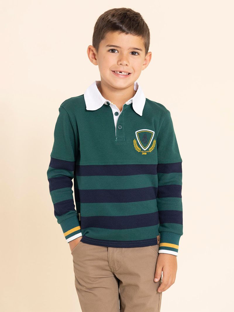 Polo-Manga-Larga-Para-Niño-Algodon-Chester-Verde-Hush-Puppies-Kids