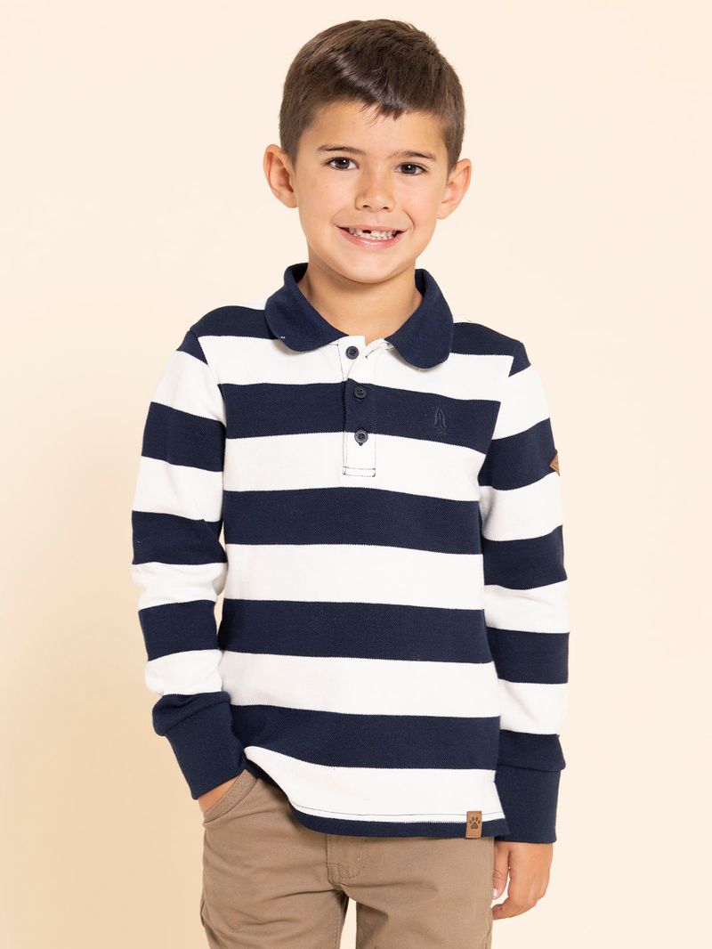 Polo-Manga-Larga-Para-Niño-Algodon-Roger-Azul-Hush-Puppies-Kids