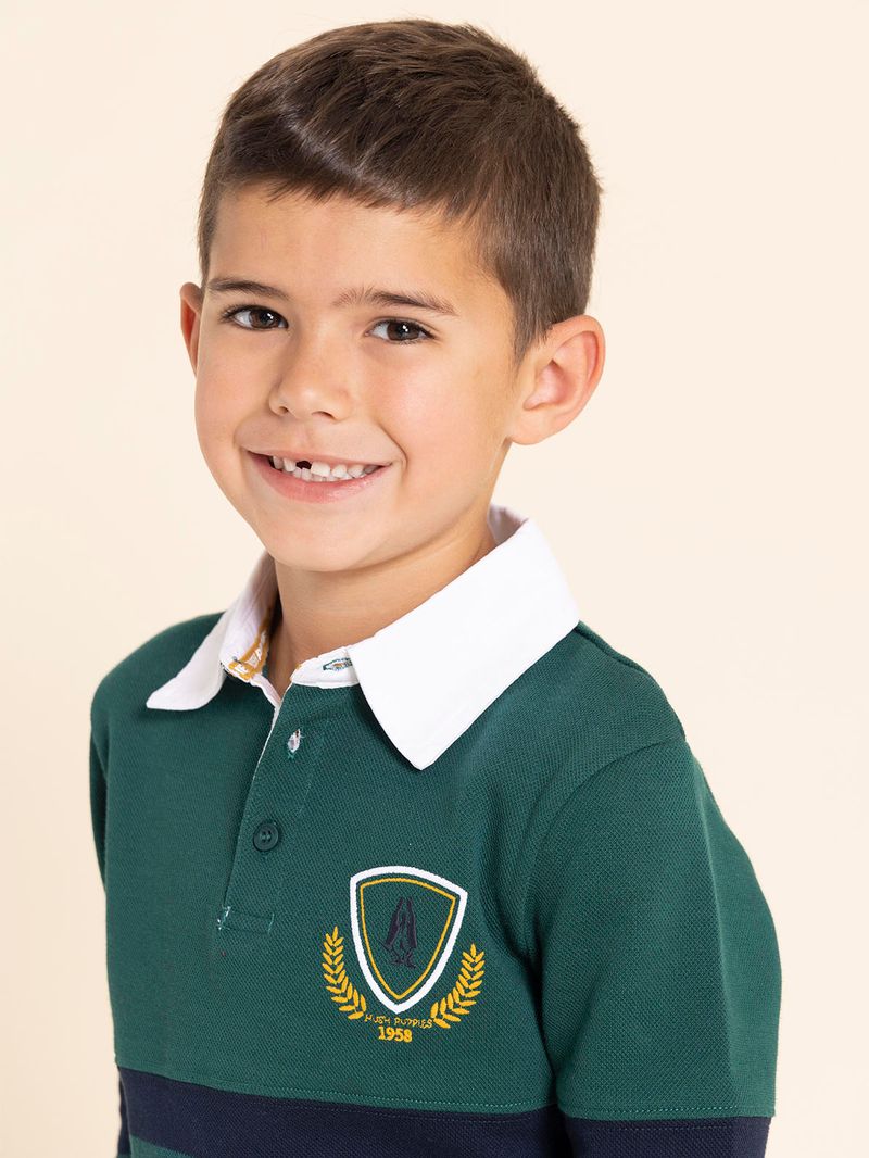 Polo-Manga-Larga-Para-Niño-Algodon-Chester-Verde-Hush-Puppies-Kids