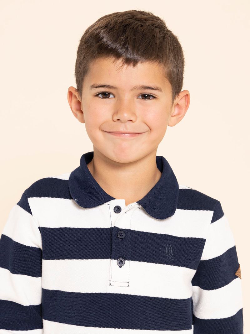 Polo-Manga-Larga-Para-Niño-Algodon-Roger-Azul-Hush-Puppies-Kids