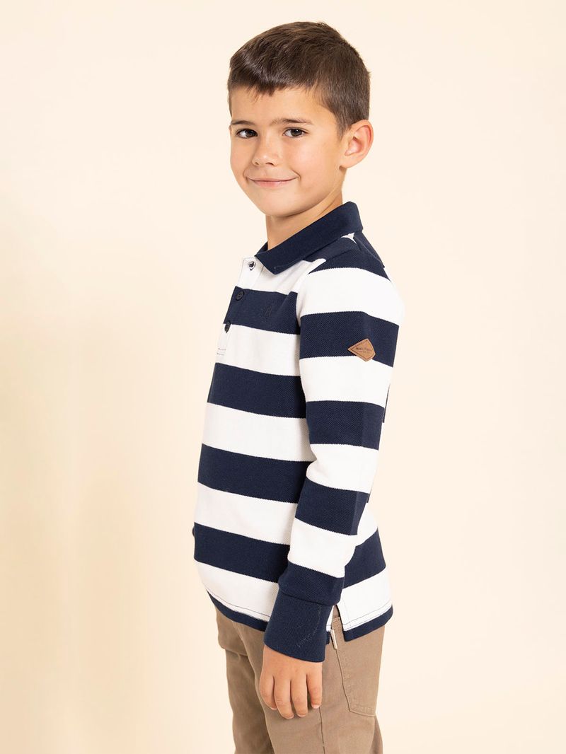 Polo-Manga-Larga-Para-Niño-Algodon-Roger-Azul-Hush-Puppies-Kids