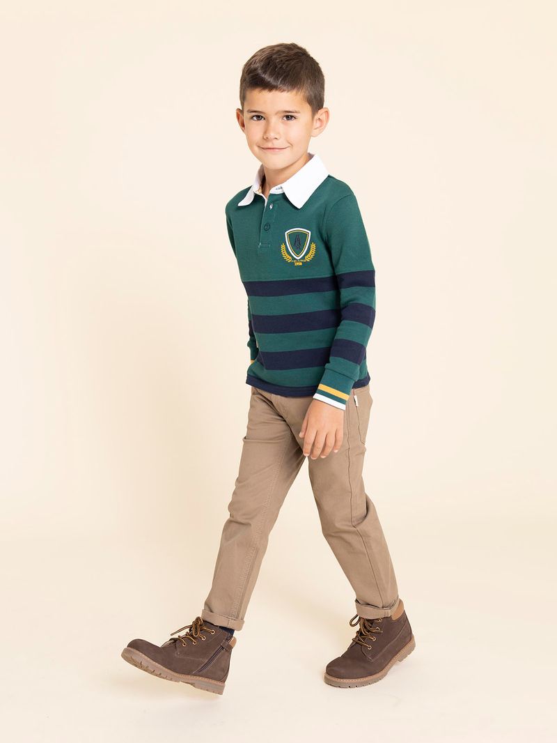 Polo-Manga-Larga-Para-Niño-Algodon-Chester-Verde-Hush-Puppies-Kids