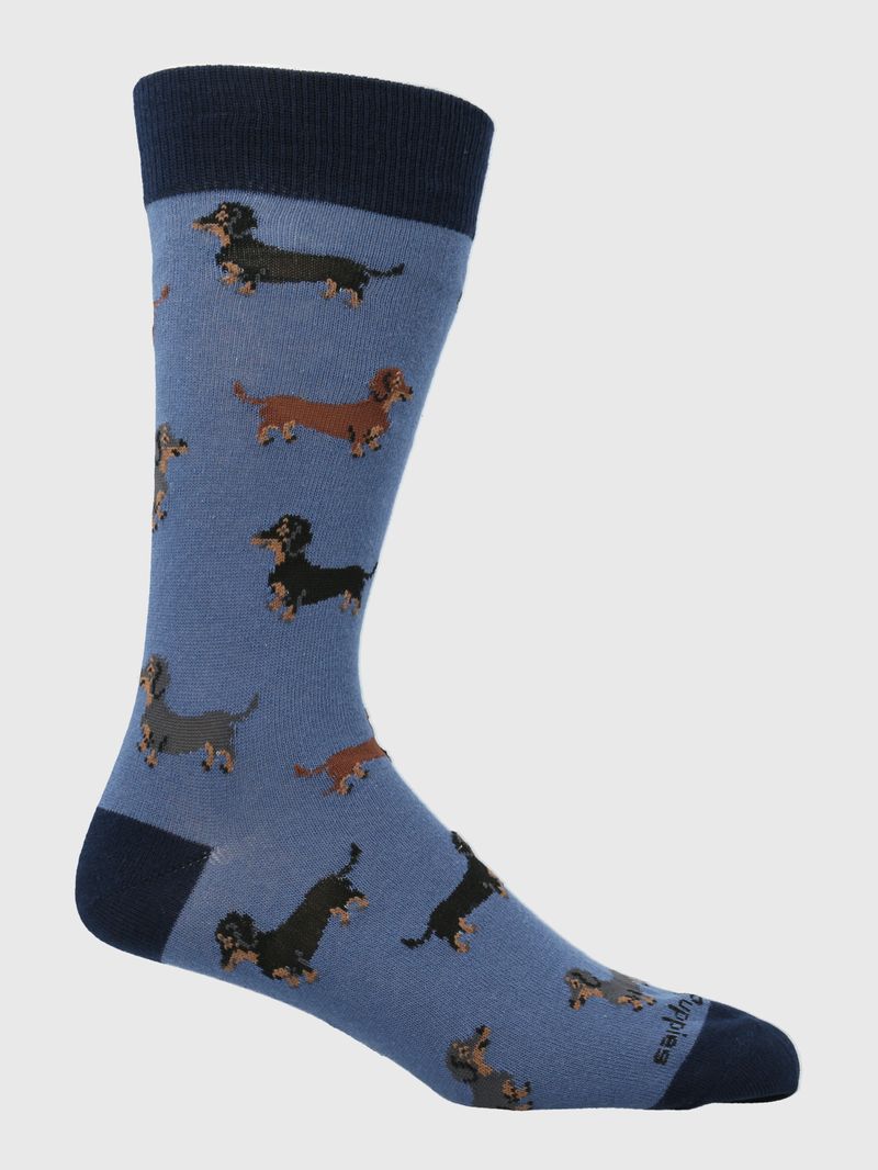 Medias-Para-Hombre-Algodon-Elastano-Dachshund-Azul-Hush-Puppies