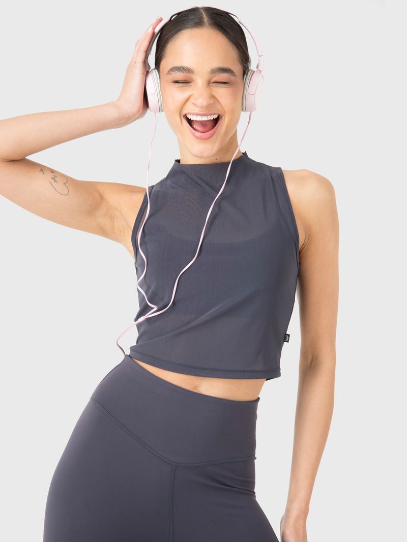 Polo-Sin-Mangas-Para-Mujer-Crop-Mesh-Gris-Bsoul