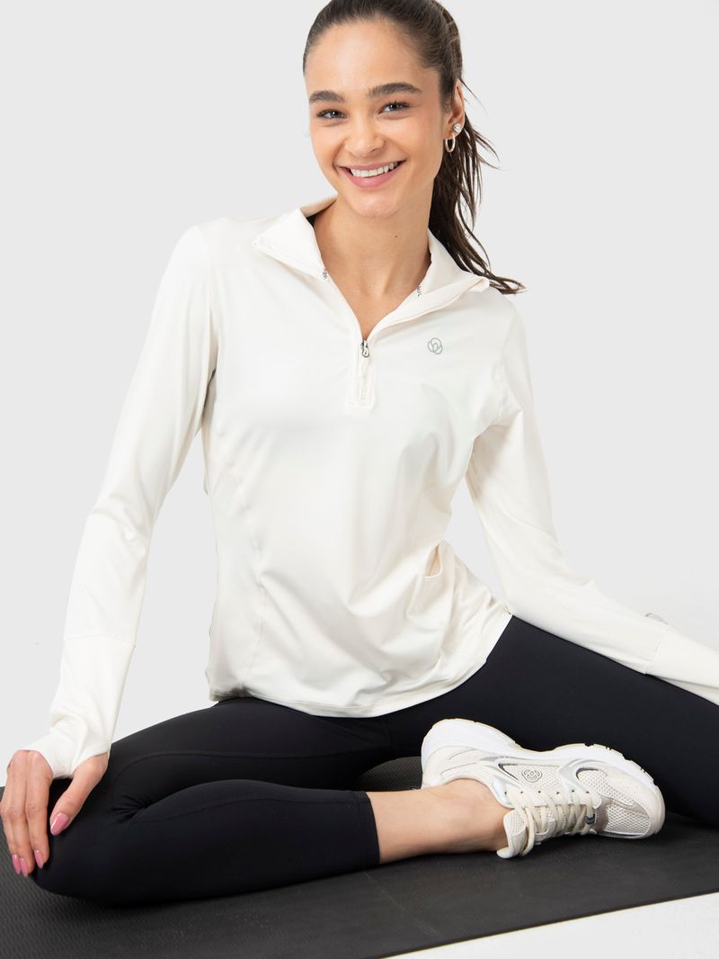 Polo-Manga-Larga-Para-Mujer-Half-Zip-Hueso-Bsoul