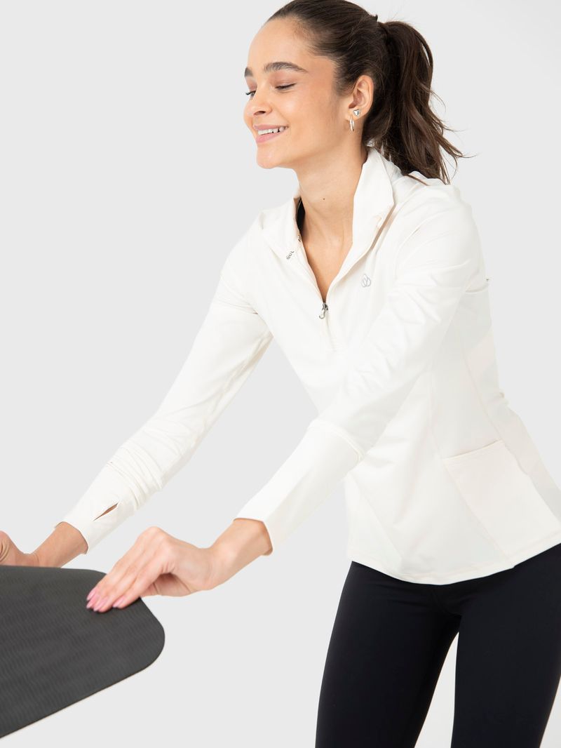 Polo-Manga-Larga-Para-Mujer-Half-Zip-Hueso-Bsoul