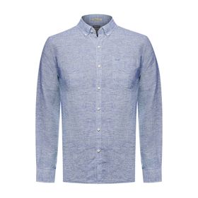 Camisa Manga Larga Lino Orgánico Para Hombre Linentex Azul Rockford