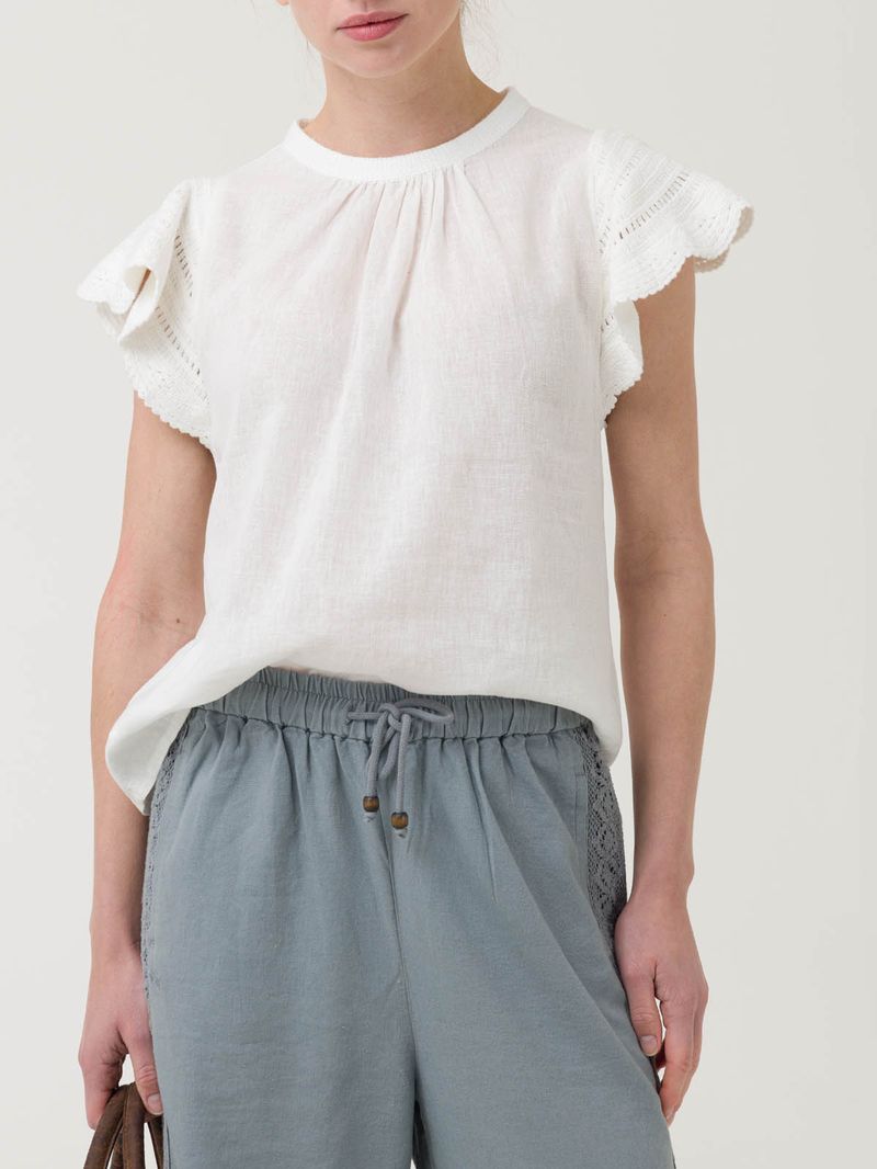 Blusa-Manga-Corta-Algodon-Organico-Para-Mujer-Filka-Blanco-Rockford