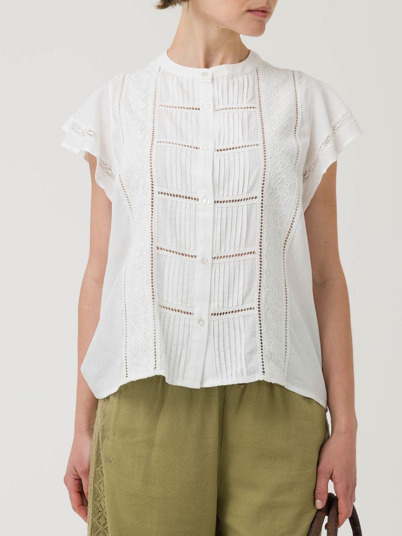 Blusa-Manga-Corta-Lino-Organico-Para-Mujer-Sulta-Blanco-Rockford