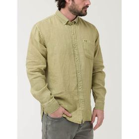Camisa Manga Larga Lino Orgánico Para Hombre Linedyed Verde Rockford