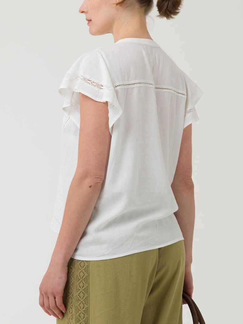 Blusa-Manga-Corta-Lino-Organico-Para-Mujer-Sulta-Blanco-Rockford