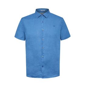 Camisa Manga Corta Lino Orgánico Para Hombre Linjerpro Azul Rockford